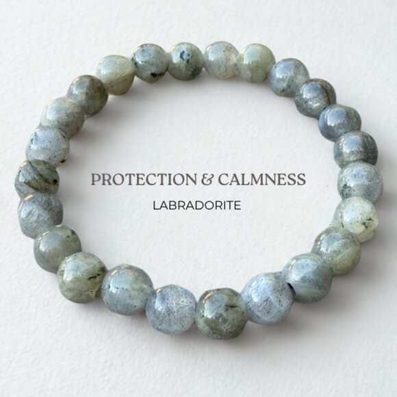 Natural Gray Labradorite Gemstone Handmade Beaded Stretch Bracelet (8MM) - Picture 2 of 10